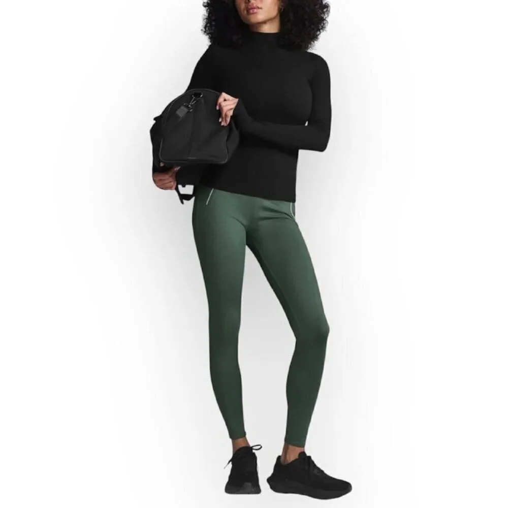 NWOT! ALO YOGA High-Waist Thrill Seeker Leggings in Olive Green with Front Zippe